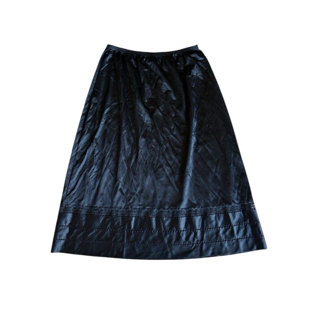 Lorraine Vintage Black Slip Dress Skirt Lace Trim Knee Length Antron Nylon Small